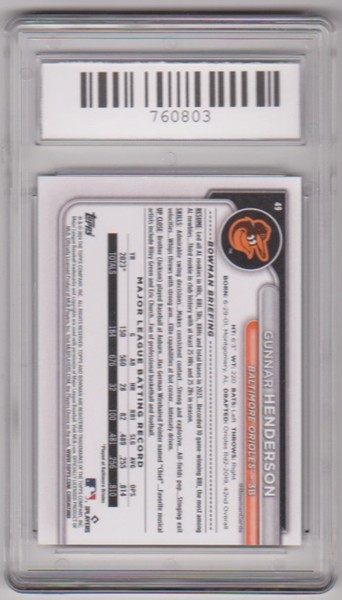 Graded Gem Mint 10 - Gunnar Henderson 2024 Bowman #49 Card