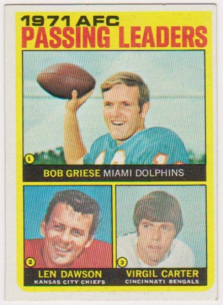 1972 Topps Bob Griese/Len Dawon/Virgil Carter #3 Card 