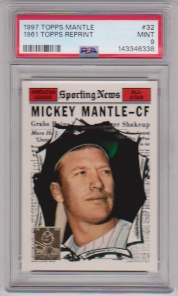 Graded PSA Mint 9 - Mickey Mantle 1997 Topps '61 Topps #578 Commemorative Insert Card