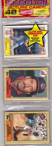 1987 Topps Baseball 49 Card Rack Pack w/ Mike Schmidt On Front