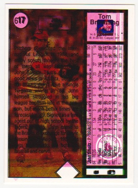 Error - John Smoltz 1989 Upper Deck Rookie With Blank Front/Double Print Back - Rare Misprint