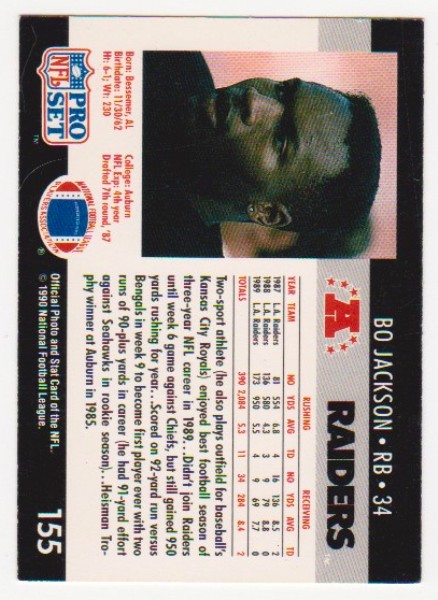 Wrong Front Error - Bo Jackson 1990 Pro Set Football Card