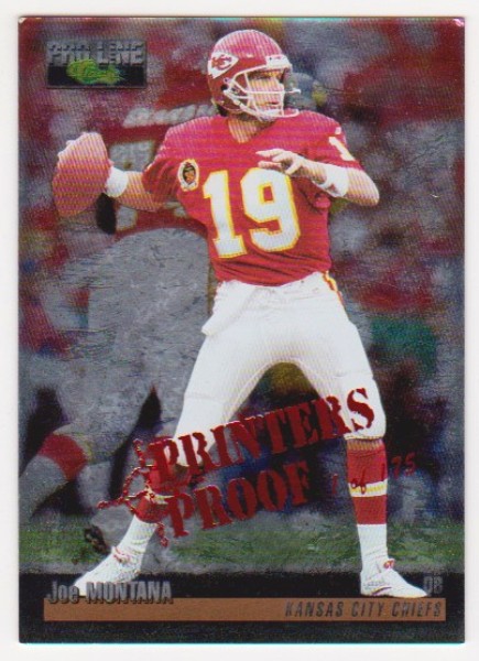 1 Of 175 Produced - Joe Montana 1995 Pro Line Silver Printers Proof #12 Insert Card