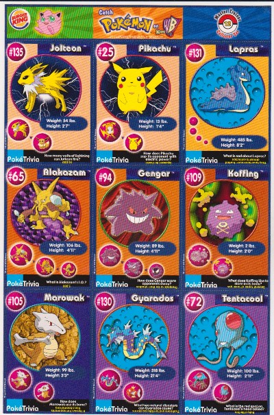 1999 Pokemon Master Trainer Collector Set Uncut 9 Card Sheet #12 w/ Pikachu + More