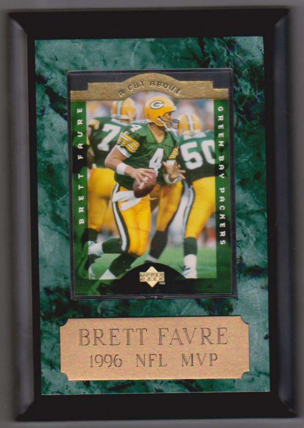 Brett Favre Plaque w/ 1996 Upper Deck A Cut Above Insert Card Inside