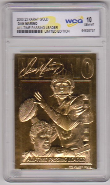 Graded Gem Mint 10 - Dan Marino 2000 23 Kt Gold Card