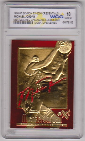 Graded Gem Mint 10 - Michael Jordan 1996-97 Skybox EX-2000 Credentials Metallic Red Border 23 Kt Gold Card