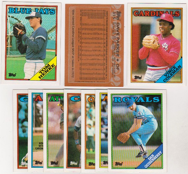 ERROR LOT - 10 Assorted 1988 Topps Baseball Wrong Back Errors w/ Dave Parker Back + More