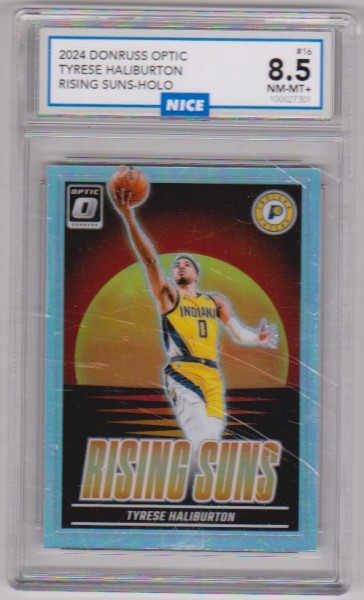 Graded Nice NM-MT+ 8.5 - Tyrese Haliburton 2024-25 Donruss Optic Rising Suns Holo #16 Card