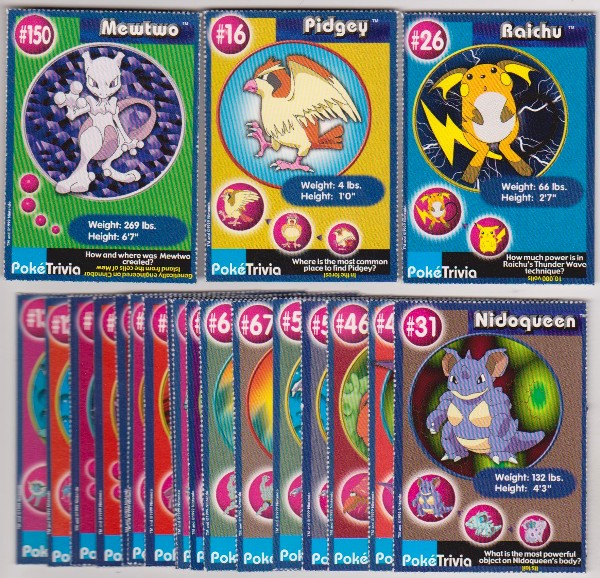20 Different 1999 Pokemon Master Trainer Cards From Burger King Set w/ Mewtwo + More