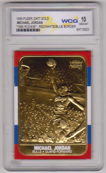 Graded Gem Mint 10 - Michael Jordan 1998 Fleer '86 Rookie Style Red/White/Blue Border 23 Kt Gold Card