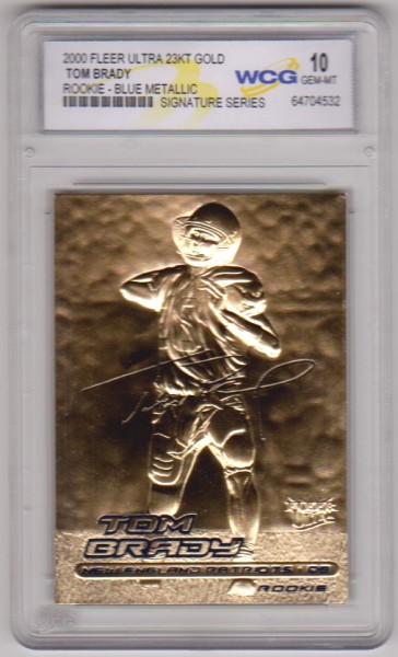 Rookie Graded Gem Mint 10 - Tom Brady 2000 Fleer Ultra Blue Metallic Signature Series 23 Kt Gold Card