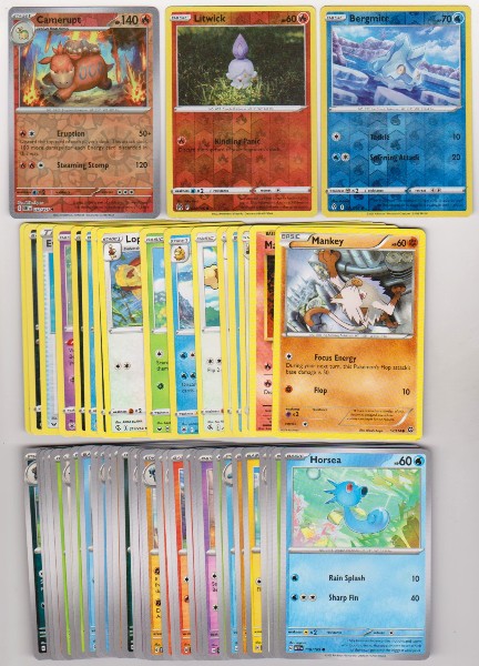 50 Different Pokemon Trading Cards w/ 3 REVERSE HOLOS + More