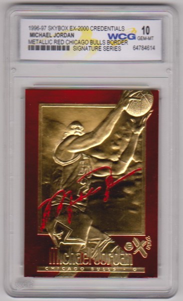 Graded Gem Mint 10 - Michael Jordan 1996-97 Skybox EX-2000 Credentials Metallic Red Border 23 Kt Gold Card