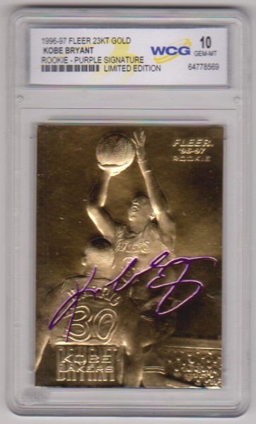 Rookie Graded Gem Mint 10 - Kobe Bryant 1996-97 Fleer w/ Purple Signature 23 Kt Gold Card
