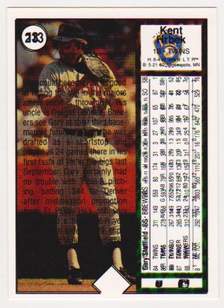 Error - Gary Sheffield 1989 Upper Deck Rookie w/ Double Print Back, Kent HrBek Front - Rare Misprint