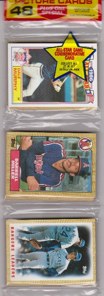 1987 Topps Baseball 49 Card Rack Pack w/ Dale Murphy On Front