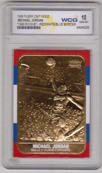 Graded Gem Mint 10 - Michael Jordan 1998 Fleer '86 Rookie Style Red/White/Blue Border 23 Kt Gold Card