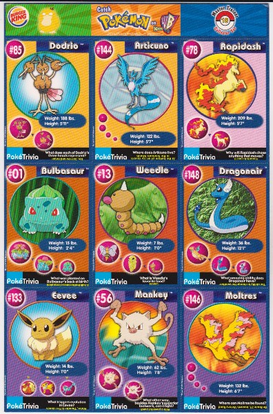 1999 Pokemon Master Trainer Collector Set Uncut 9 Card Sheet #18