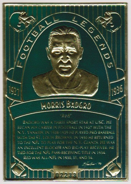 1993 Legendary Foils Morris "Red" Badgro Sculpted Card With COA