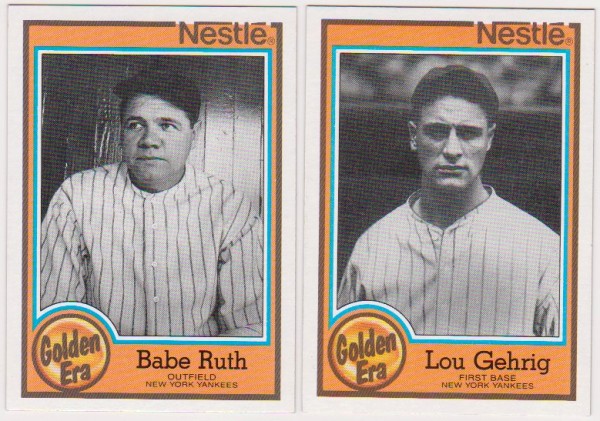 1987 Topps Nestle Babe Ruth #5 + Lou Gehrig #1 Card Pair - HOF'ers