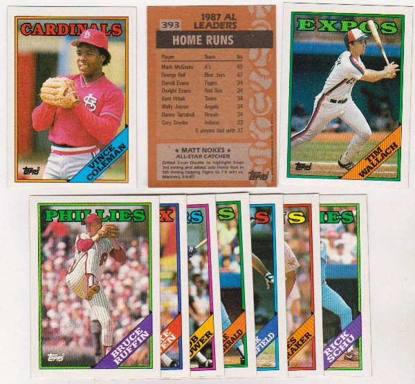 ERROR LOT - 10 Assorted 1988 Topps Baseball Wrong Back Errors w/ Vince Coleman Front + More