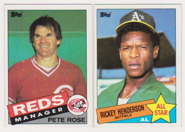 1985 Topps Pete Rose #547 + Rickey Henderson #706 Card Pair