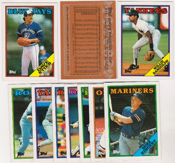 ERROR LOT - 10 Assorted 1988 Topps Baseball Wrong Back Errors w/ Dave Parker Back+ More