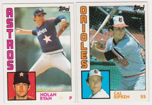1984 Topps Nolan Ryan #470 + Cal Ripken #490 Card Pair