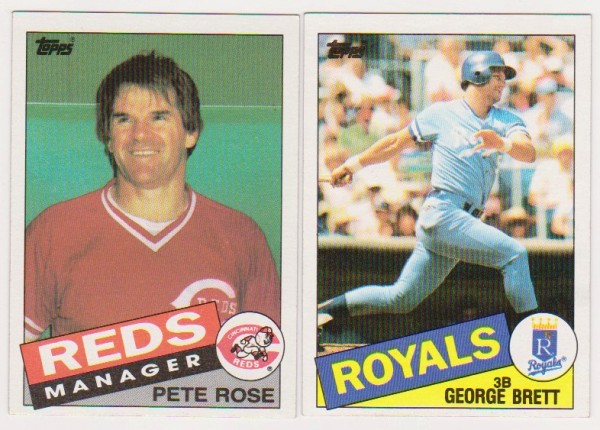 1985 Topps Pete Rose #547 + George Brett #100 Card Pair