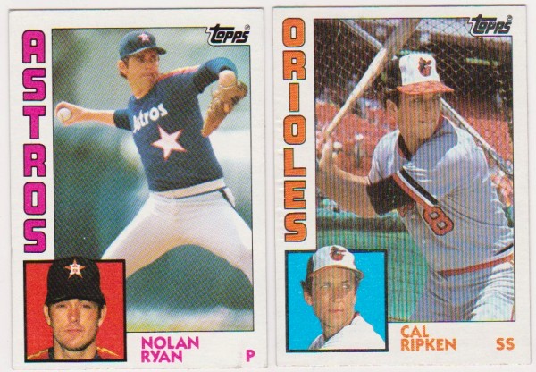 1984 Topps Nolan Ryan #470 + Cal Ripken #490 Card Pair