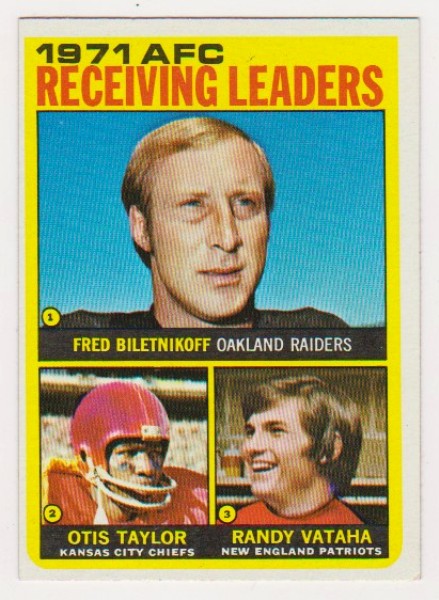 1972 Topps Fred Biletnikoff/Otis Taylor/Randy Vataha Receiving Leaders #5 Card