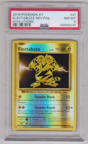 Graded PSA NM-MT 8 - Electabuzz 2016 Pokemon XY Evolutions Reverse Holo #41 Card