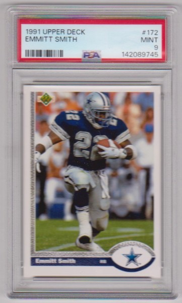 Graded PSA Mint 9 - Emmitt Smith 1991 Upper Deck #172 Card