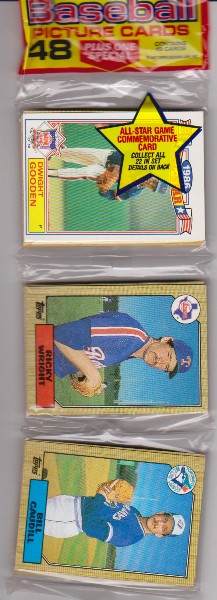 1987 Topps Baseball 49 Card Rack Pack w/ Dwight Gooden On Front