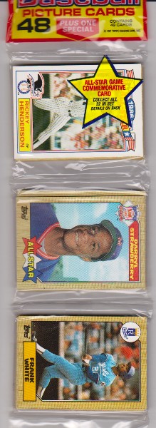 1987 Topps Baseball 49 Card Rack Pack w/ Rickey Henderson On Front