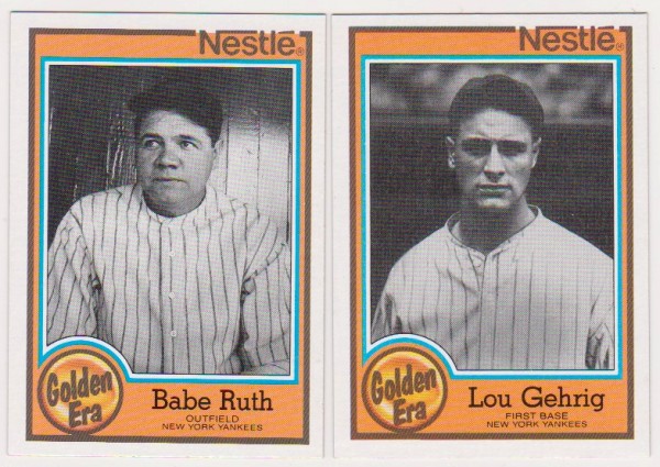 1987 Topps Nestle Babe Ruth #5 + Lou Gehrig #1 Card Pair - HOF'ers