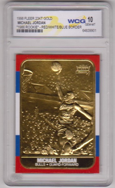 Graded Gem Mint 10 - Michael Jordan 1998 Fleer '86 Rookie Style Red/White/Blue Border 23 Kt Gold Card