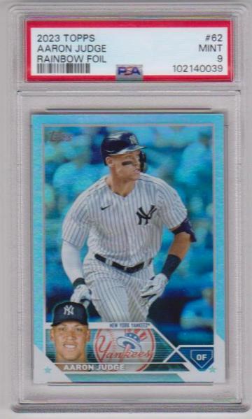 Graded PSA Mint 9 - Aaron Judge 2023 Topps Rainbow Foil #62 Parallel Card
