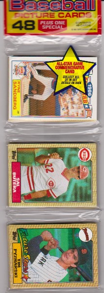 1987 Topps Baseball 49 Card Rack Pack w/ Ryne Sandberg On Front