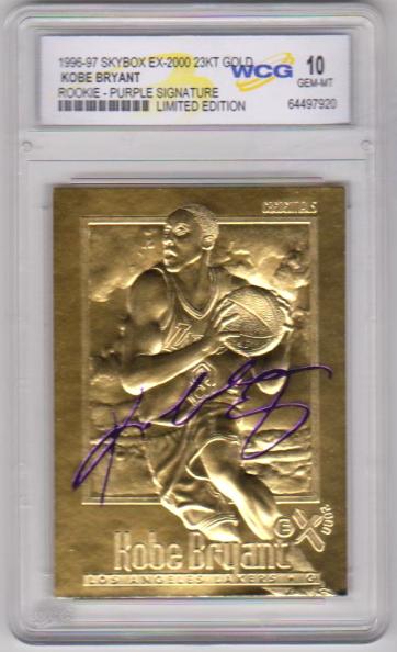 thumbnail image 2 of Kobe Bryant 1996-97 SkyBox EX-2000 Purple Signature 23kt Gold Rookie Card – Mint 2 of 5