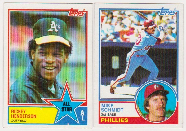 1983 Topps Rickey Henderson #391 + Mike Schmidt #300 Card Pair