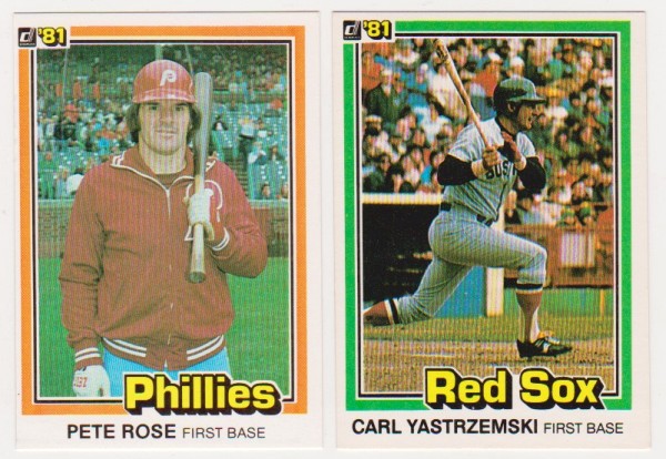 1981 Donruss Pete Rose #131 + Carl Yastrzemski #94 Card Pair