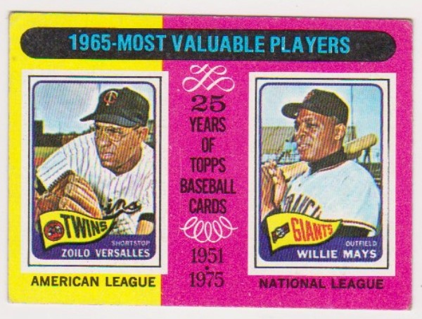 Vintage - 1975 Topps Mini Willie Mays/Zoilo Versalles #203 Card