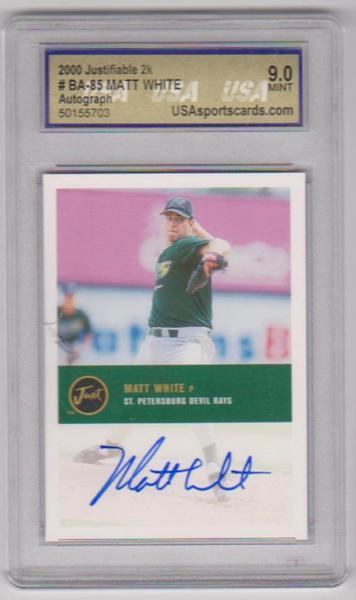 Signed Rookie Graded Mint 9 - Matt White 2000 Just Minors Justifiable 2K #BA-85 Version Certified Autographed Insert Card