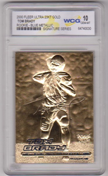 Rookie Graded Gem Mint 10 - Tom Brady 2000 Fleer Ultra Blue Metallic Signature Series 23 Kt Gold Card