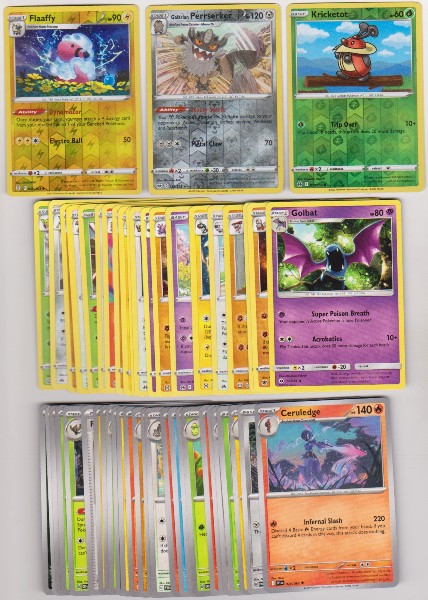 50 Different Pokemon Trading Cards w/ 3 REVERSE HOLOS + More