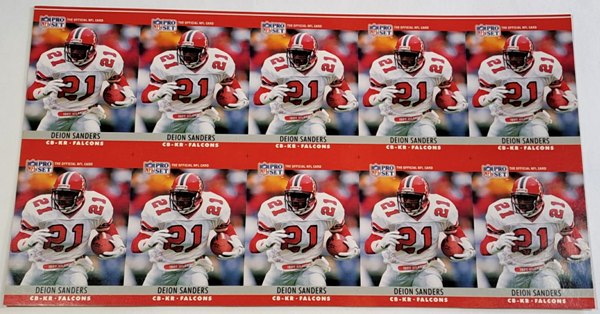 Uncut Sheet - 1990 Pro Set Deion Sanders #36 Ten Card Sheet
