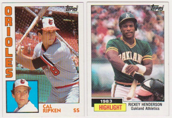1984 Topps Cal Ripken #490 + Rickey Henderson #2 Card Pair