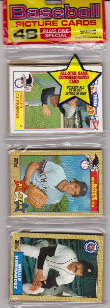 1987 Topps Baseball 49 Card Rack Pack w/ Roger Clemens On Front